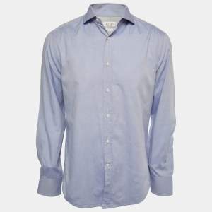Brunello Cucinelli Blue Cotton Slim Fit Button Front Full Sleeve Shirt L