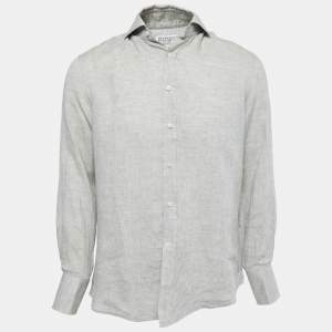 Brunello Cucinelli Grey Linen Slim Fit Full Sleeve Shirt M