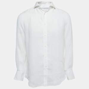 Brunello Cucinelli White Linen Slim Fit Full Sleeve Shirt S