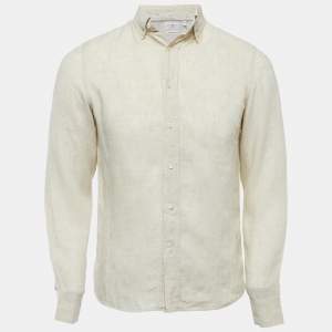 Brunello Cucinelli Beige Linen Button Down Leisure Fit Full Sleeve Shirt XS
