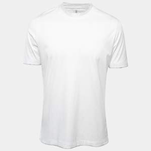 Brunello Cucinelli White Cotton Crew Neck Slim Fit Half Sleeve T-Shirt L