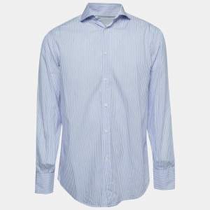Brunello Cucinelli Blue Striped Cotton Shirt L