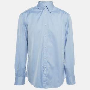 Brunello Cucinelli Blue Cotton Slim Fit Shirt XXL