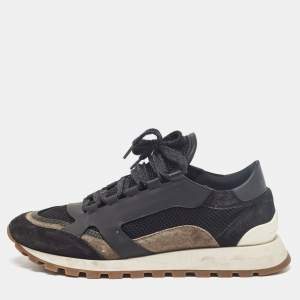 Brunello Cucinelli Black Leather and Suede Lace Up Sneakers 41