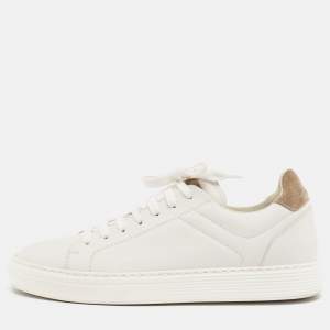 Brunello Cucinelli White/Beige Leather and Suede Low Top Sneakers Size 42