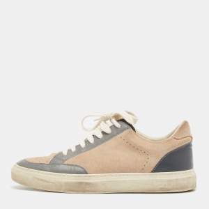 Brunello Cucinelli Beige/Grey Leather and Suede Lace Up Sneakers Size 41