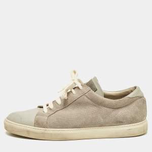Brunello Cucinelli Grey Leather and Suede Low Top Sneakers Size 44