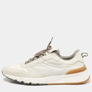 Brunello Cucinelli White/Grey Fabric and Leather Low Top Sneakers Size 43.5