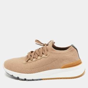 Brunello Cucinelli Beige Knit Fabric Low Top Sneakers Size 43
