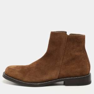 Brunello Cucinelli Brown Suede Side Zip Ankle Length Boots Size 42.5