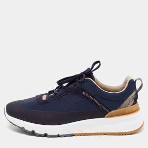 Brunello Cucinelli Blue Fabric And Suede Trimmed Sneakers Size 42