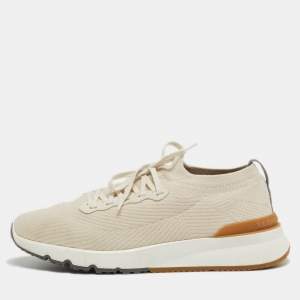 Brunello Cucinelli Cream Knit Fabric Low Top Sneakers Size 45