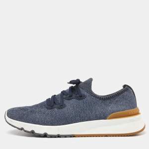 Brunello Cucinelli Grey Knit Fabric Low Top Sneakers Size 45