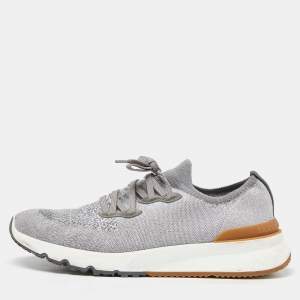 Brunello Cucinelli Grey Knit Fabric Low Top Sneakers Size 45