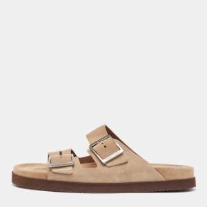 Brunello Cucinelli Beige Suede Flat Slides Size 41
