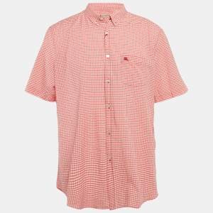 Burberry Brit Red Gingham Cotton Short Sleeve Button Down Shirt 3XL