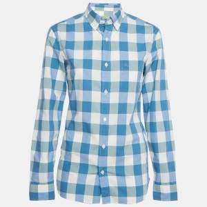 Pre Owned Burberry Brit Blue Checks Cotton Long Sleeve Shirt XS