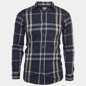Burberry Brit Blue Tartan Poplin Long Sleeve Button Down Shirt XS