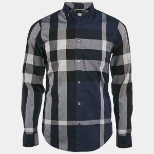 Burberry Brit Navy Blue Tartan Checks Cotton Button Down Shirt S