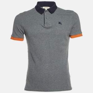 Burberry Brit Grey Cotton Contrast Detail Polo T-Shirt M