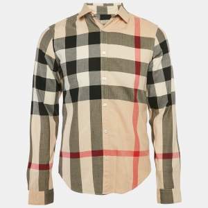 Burberry Brit Beige Tartan Check Cotton Button Front Shirt S