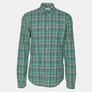 Burberry Brit Green Check Print Cotton Button Front Shirt L