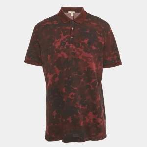 Pre Owned Burberry Brit Burgundy Printed Cotton Pique Polo T-Shirt XL