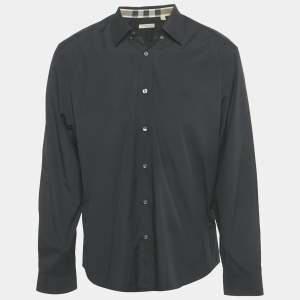 Pre Owned Burberry Brit Black Logo Embroidered Cotton Shirt XXL