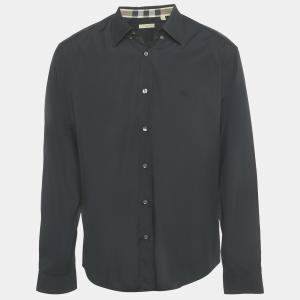 Pre Owned Burberry Brit Black Logo Embroidered Cotton Shirt XXL