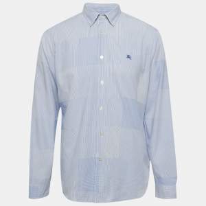 Pre Owned Burberry Brit Blue Checkered Cotton Full Sleeve Shirt XL 