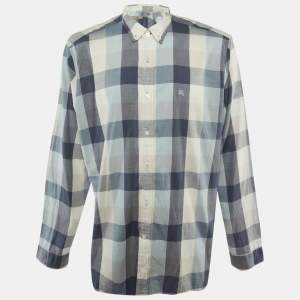 Pre Owned Burberry Brit Blue /Grey Checkered Cotton Shirt XXXL