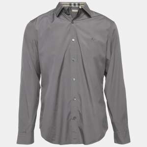 Pre Owned Burberry Brit Grey Cotton Button Front Shirt L