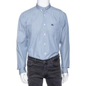 Burberry Brit Blue Striped Cotton Button Down Shirt L