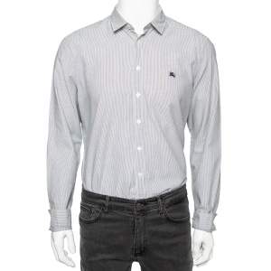 Burberry Brit Grey Striped Cotton Button Front Shirt L