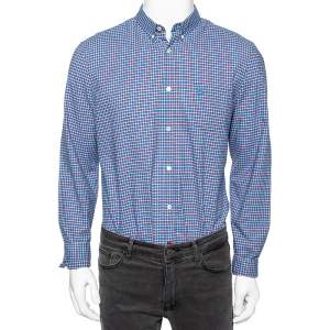 Burberry Brit Blue Checked Cotton Pocketed Button Down Shirt L