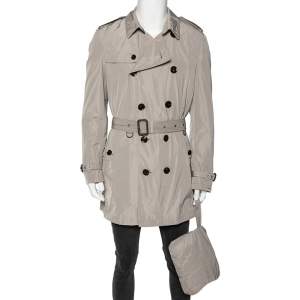 Burberry Brit Beige Synthetic Double Breasted Belted Trench Coat L