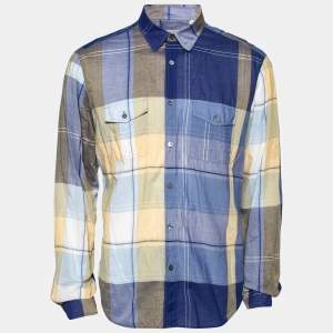Burberry Brit Blue & Orange Checkered Cotton Button Front Shirt XL