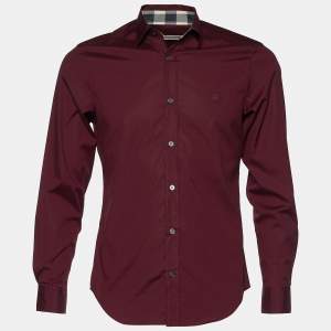 Burberry Brit Burgundy Stretch Cotton Button Front Shirt S