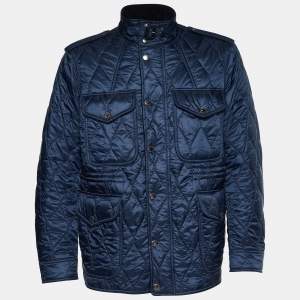 Burberry Brit Blue Quilted Synthetic Button Front Jacket XL