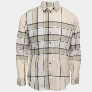 Burberry Brit Beige Checked Cotton Button Front Shirt L