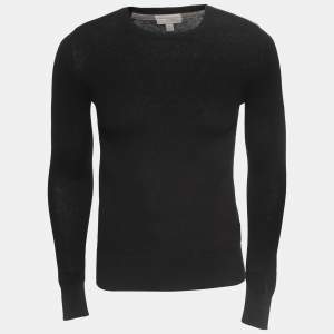 Burberry Brit Black Knit Horseferry Check Shoulder Detail Crew Neck Sweatshirt XS