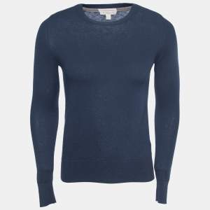 Burberry Brit Navy Blue Knit Horseferry Check Shoulder Detail Crew Neck Sweatshirt XS