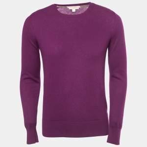 Burberry Brit Purple Knit Horseferry Check Shoulder Detail Crew Neck Sweatshirt S