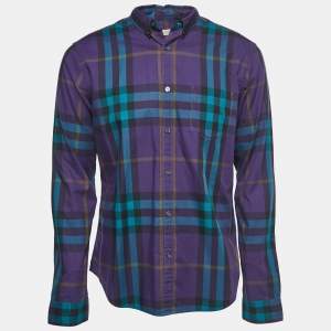 Burberry Brit Purple Plaid Cotton Full Sleeve Shirt L