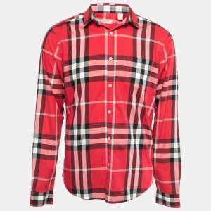 Burberry Brit Red Checked Cotton Button Front Full Sleeve Shirt L