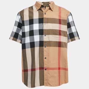 Burberry Brit Beige Checked Button Front Half Sleeve Shirt XXL