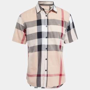 Burberry Brit Beige Checked Button Front Half Sleeve Shirt L