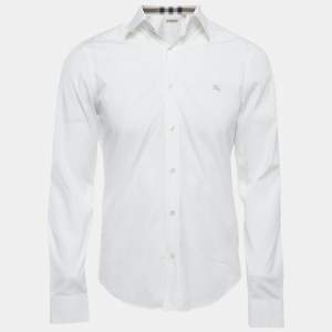 Burberry Brit White Logo Embroidered Cotton Button Front Full Sleeve Shirt S