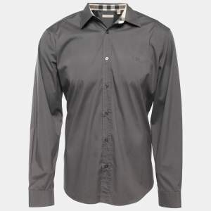 Burberry Brit Grey Cotton Button Front Full Sleeve Shirt XL