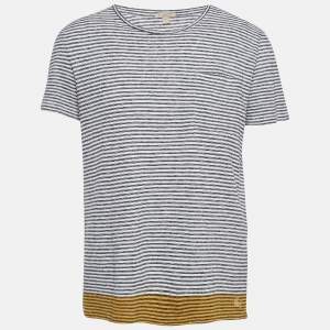 Burberry Brit White Striped Linen Blend Half Sleeve T-Shirt L